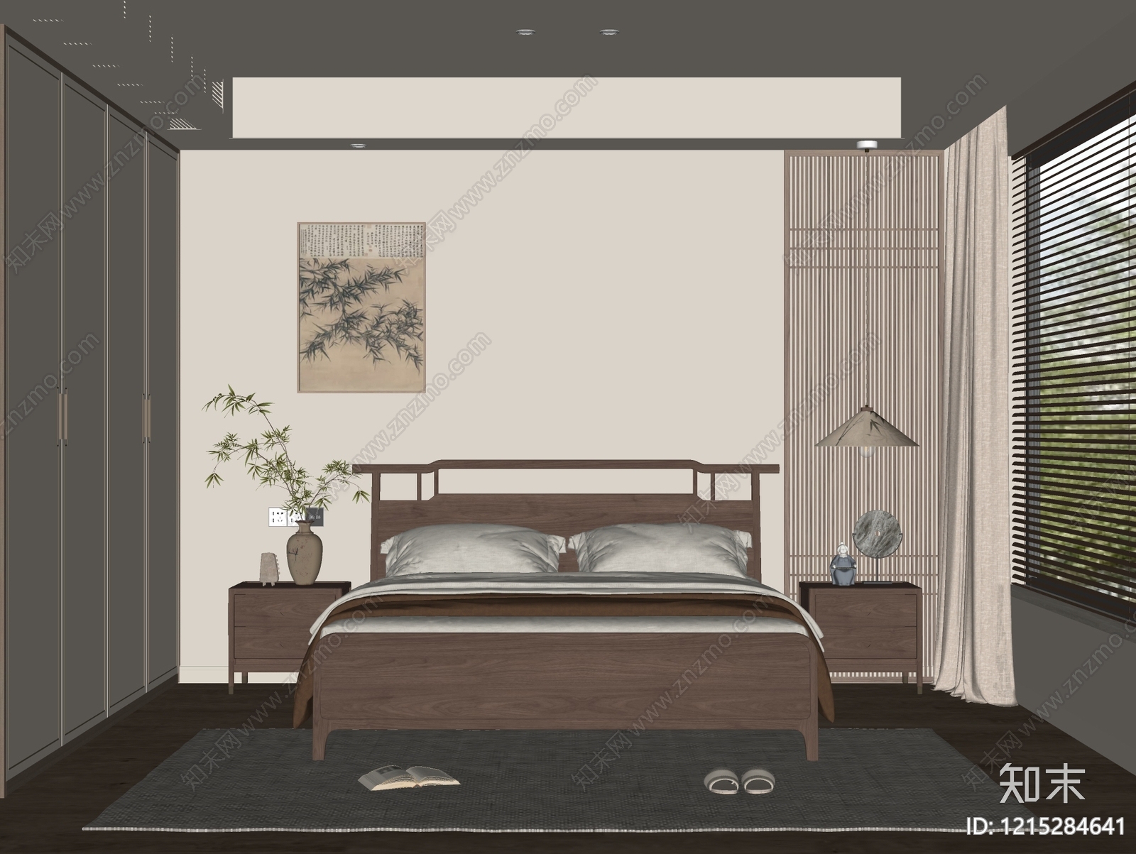 新中式家居卧室SU模型下载【ID:1215284641】