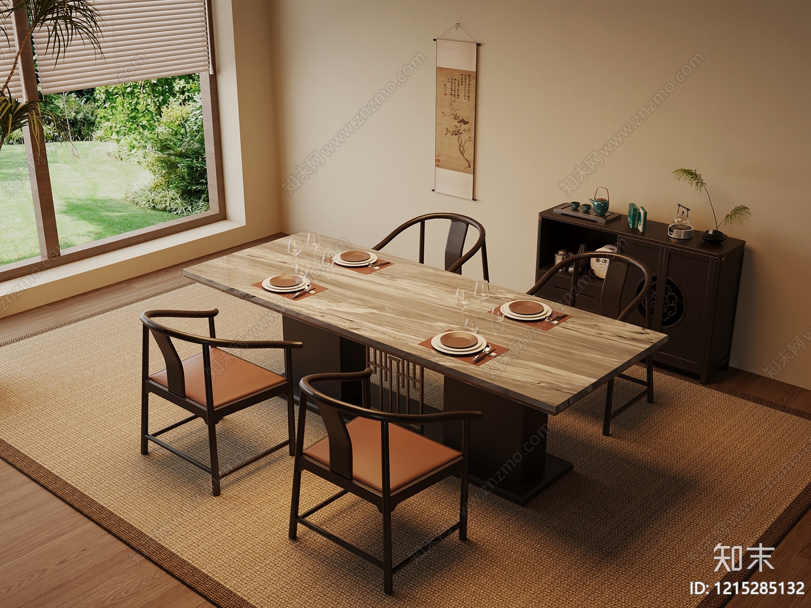 新中式餐桌椅3D模型下载【ID:1215285132】