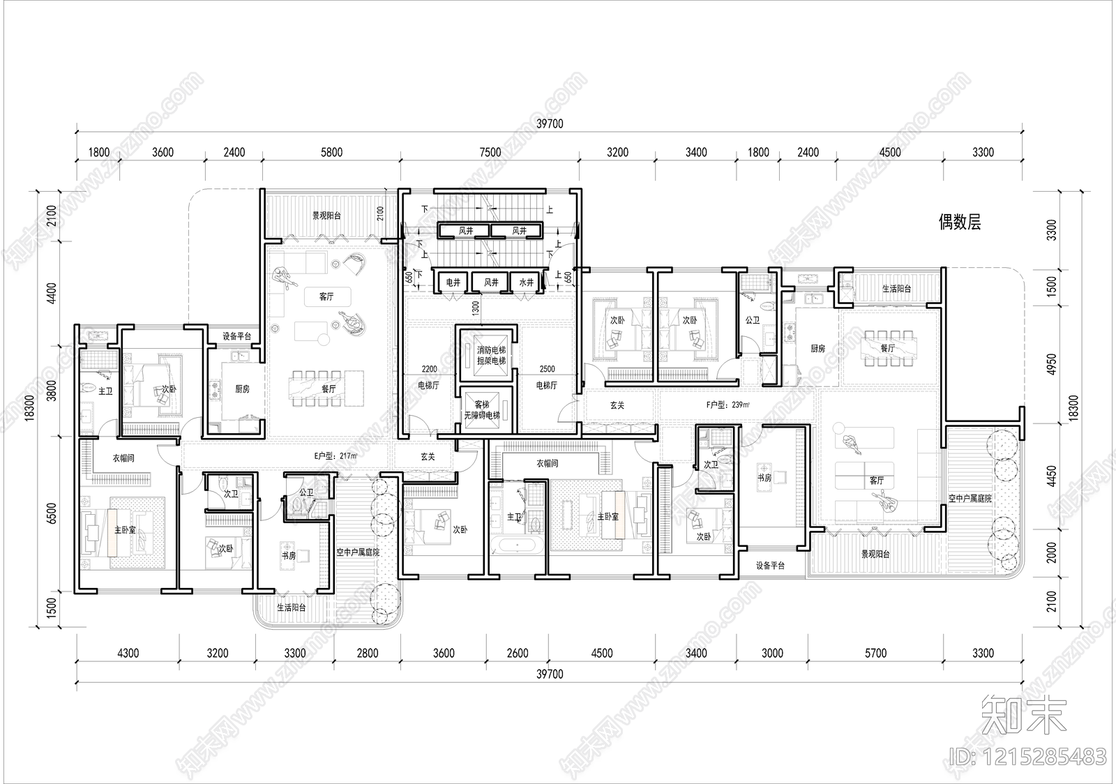 现代轻奢住宅楼建筑cad施工图下载【ID:1215285483】