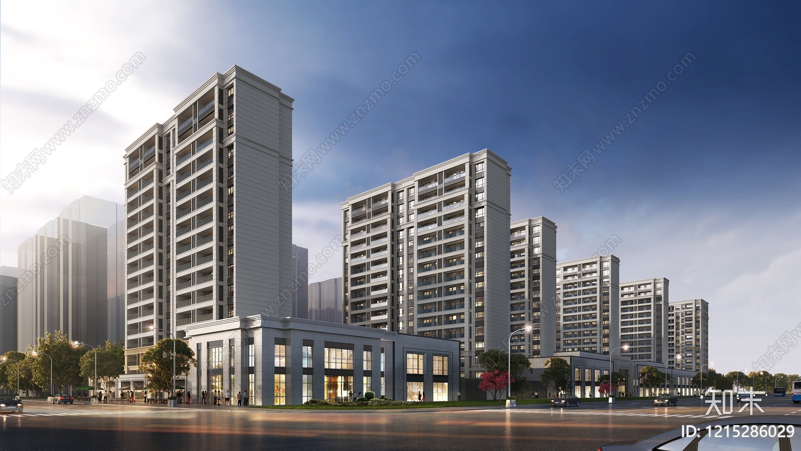 现代简约小高层住宅楼3D模型下载【ID:1215286029】