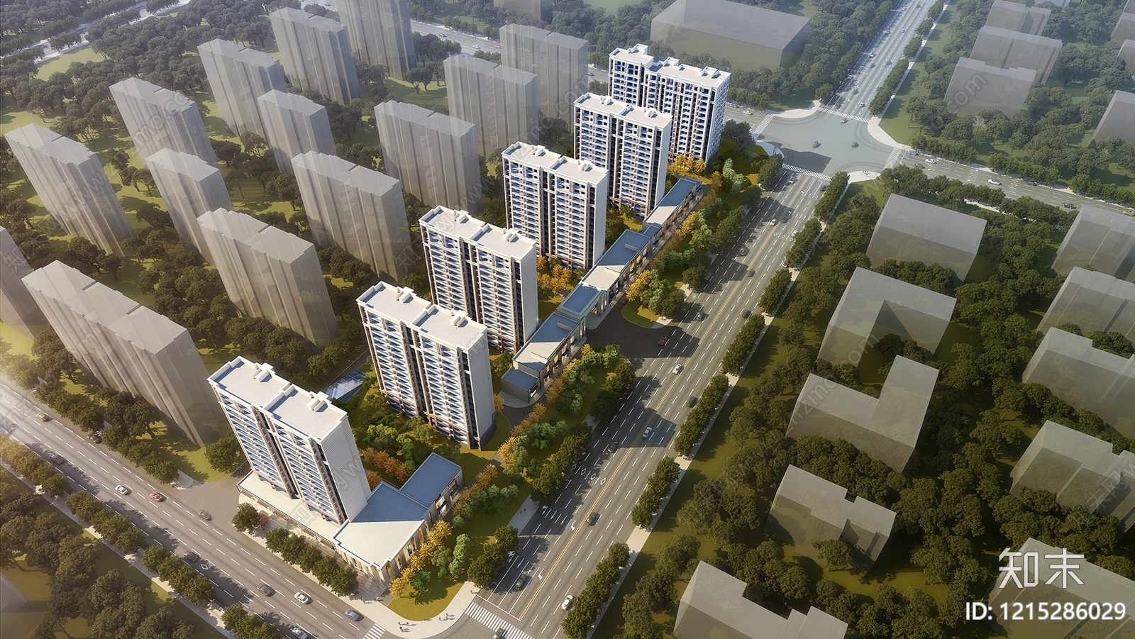 现代简约小高层住宅楼3D模型下载【ID:1215286029】