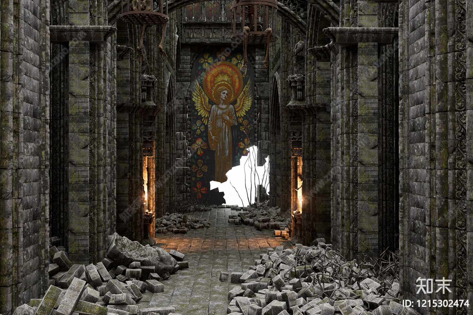 哥特复兴式废墟风格古建3D模型下载【ID:1215302474】
