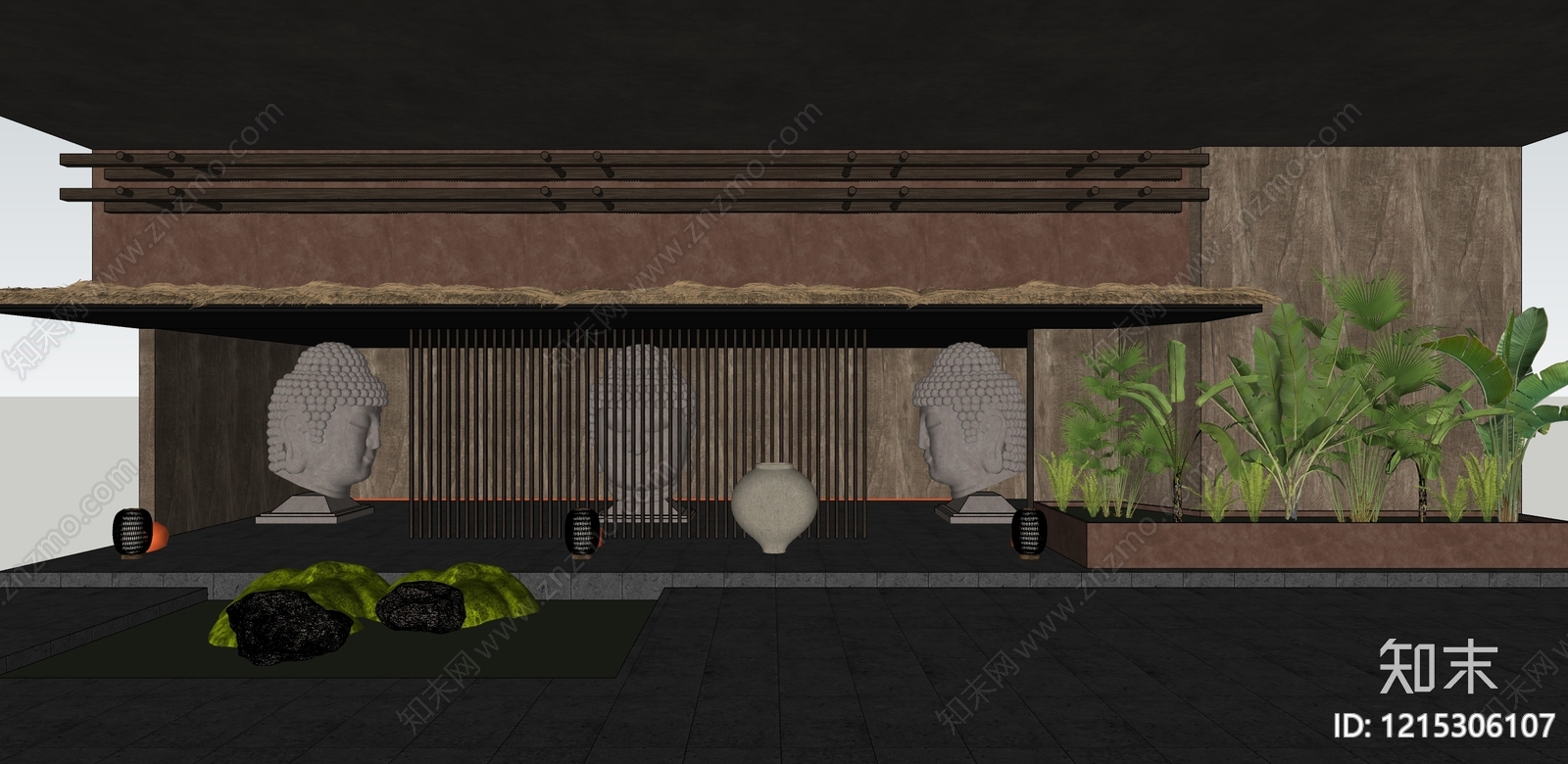 禅意酒店建筑SU模型下载【ID:1215306107】