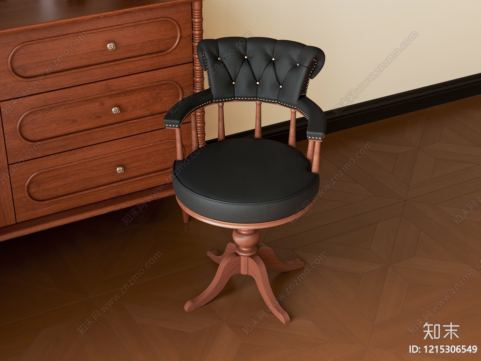 美式复古吧椅3D模型下载【ID:1215306549】