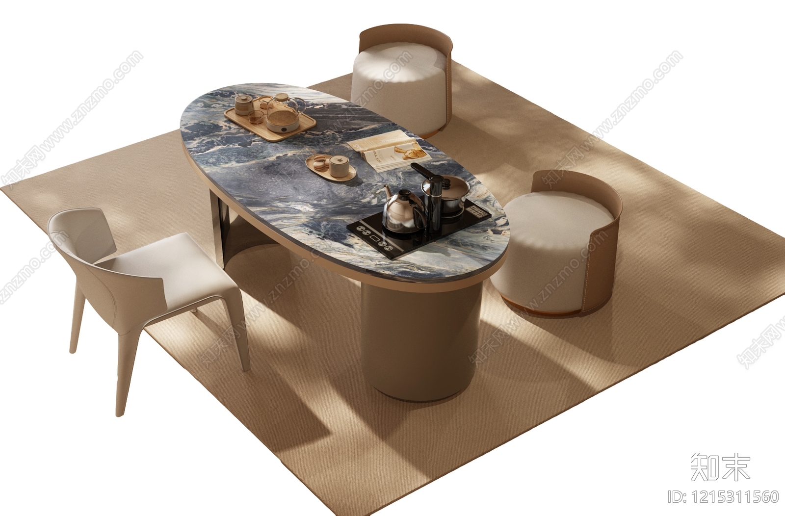 现代简约茶桌椅3D模型下载【ID:1215311560】
