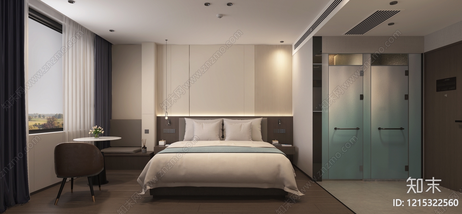 现代简约酒店客房3D模型下载【ID:1215322560】