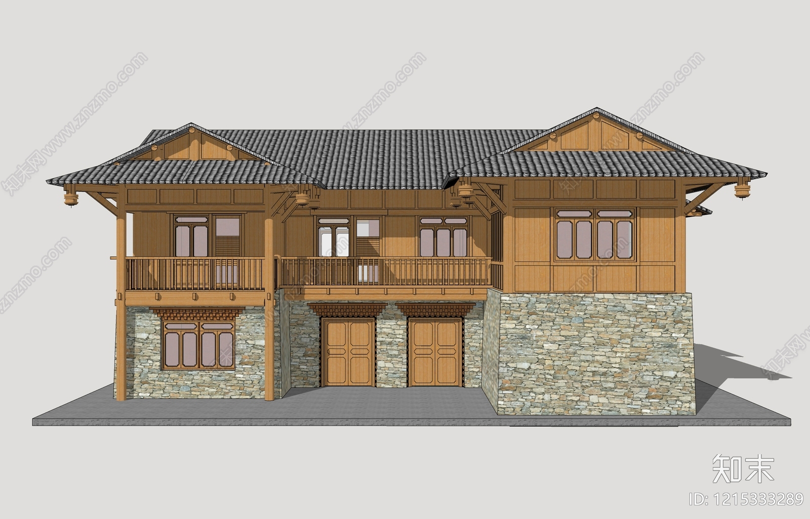 新中式民宿建筑SU模型下载【ID:1215333289】