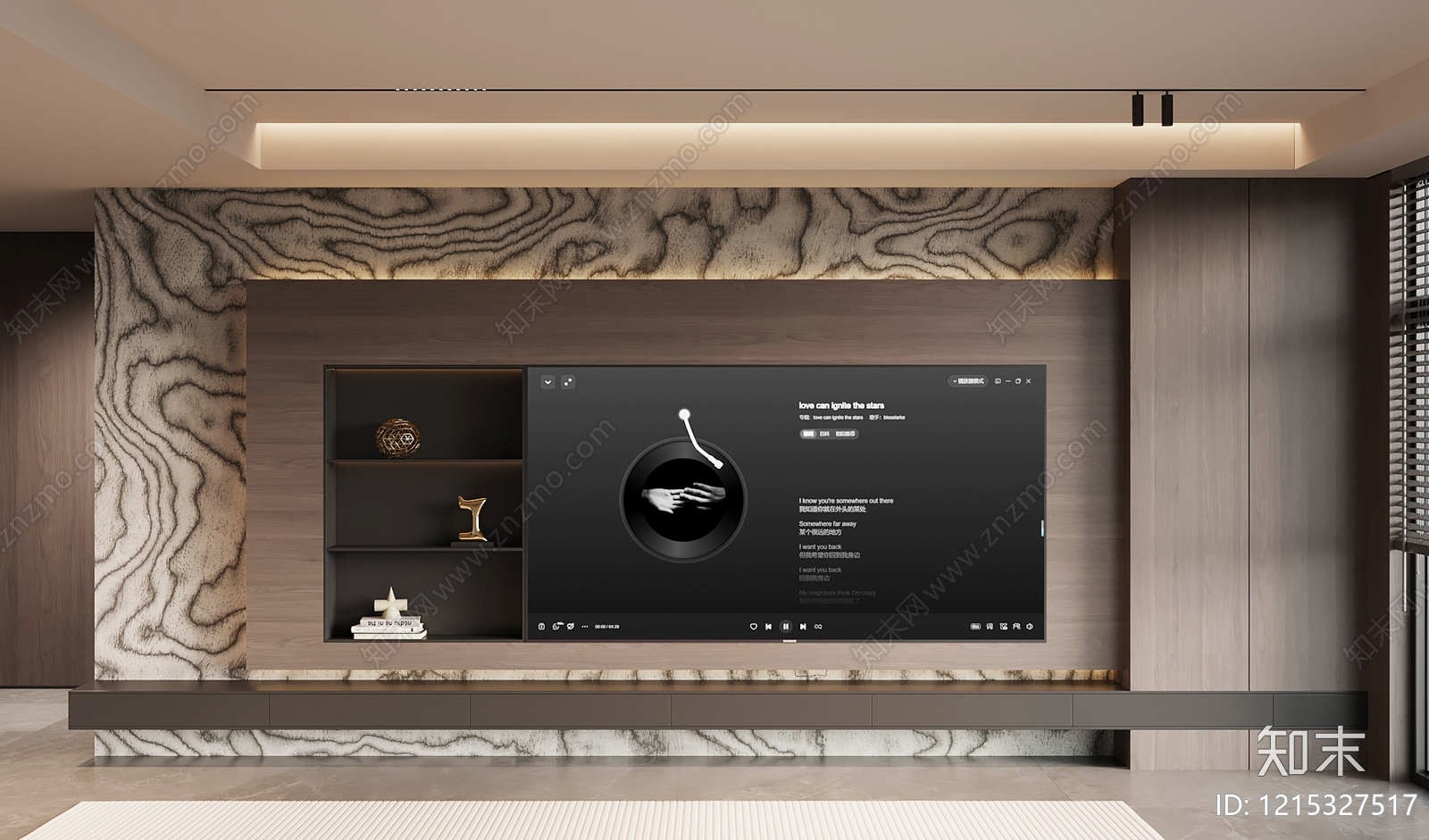 现代极简开放式客厅电视背景墙SU模型下载【ID:1215327517】