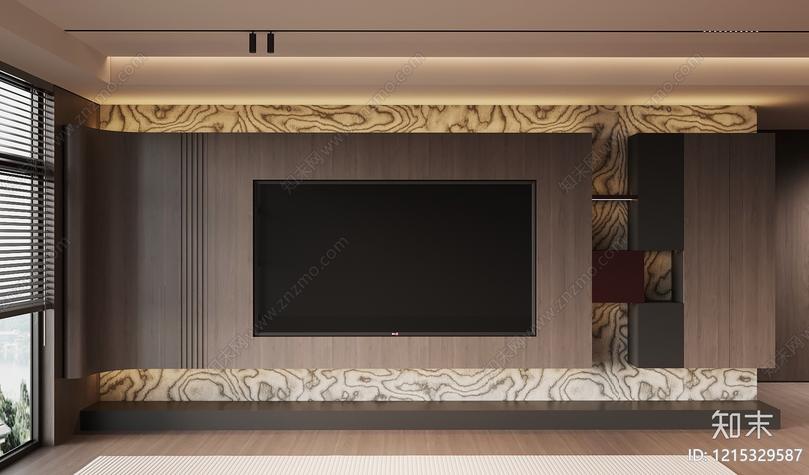 现代简约开放式客厅电视背景墙SU模型下载【ID:1215329587】