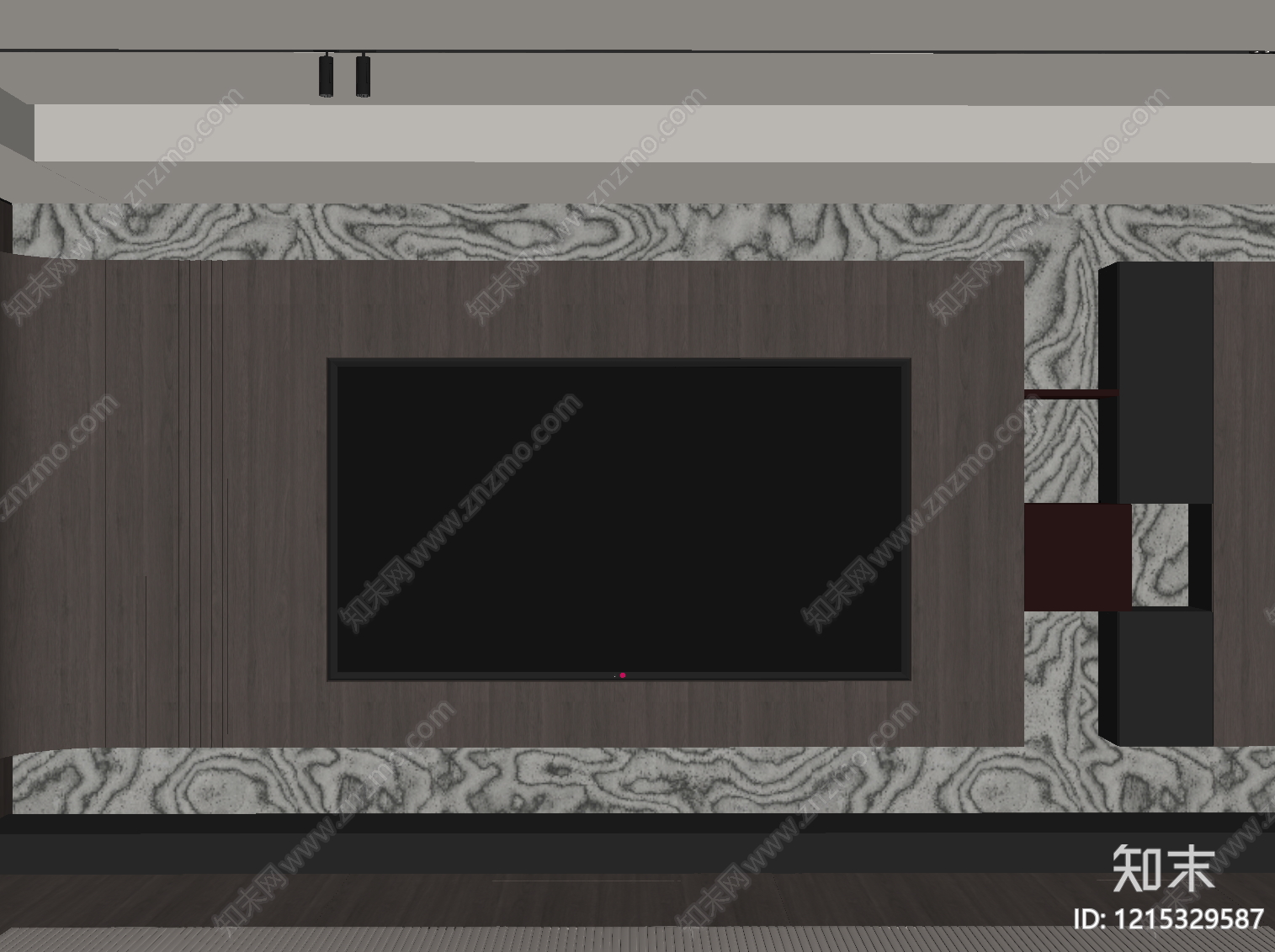 现代简约开放式客厅电视背景墙SU模型下载【ID:1215329587】