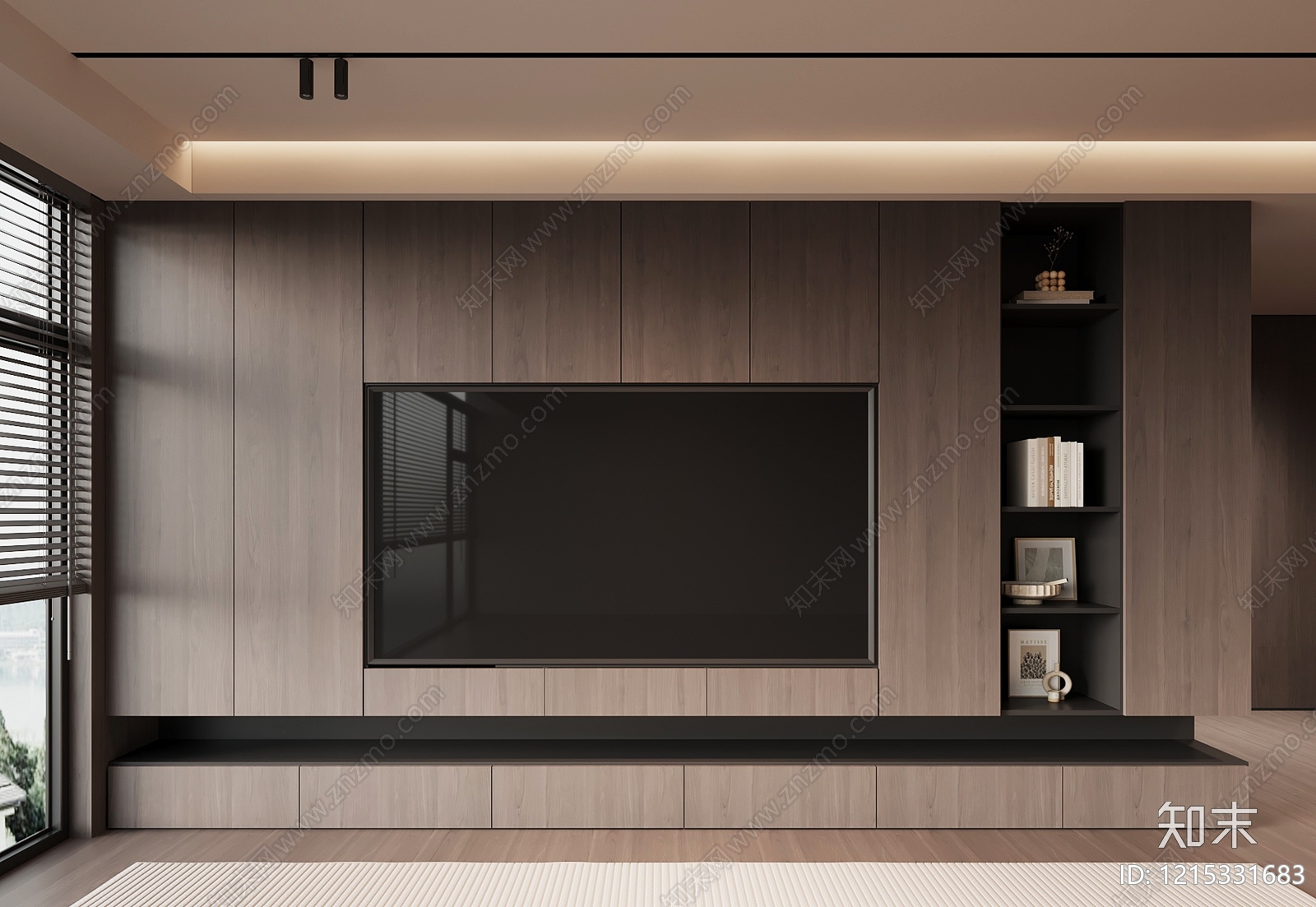 现代极简开放式客厅电视背景墙SU模型下载【ID:1215331683】