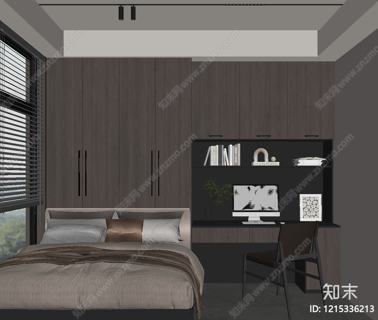 现代简约榻榻米卧室SU模型下载【ID:1215336213】
