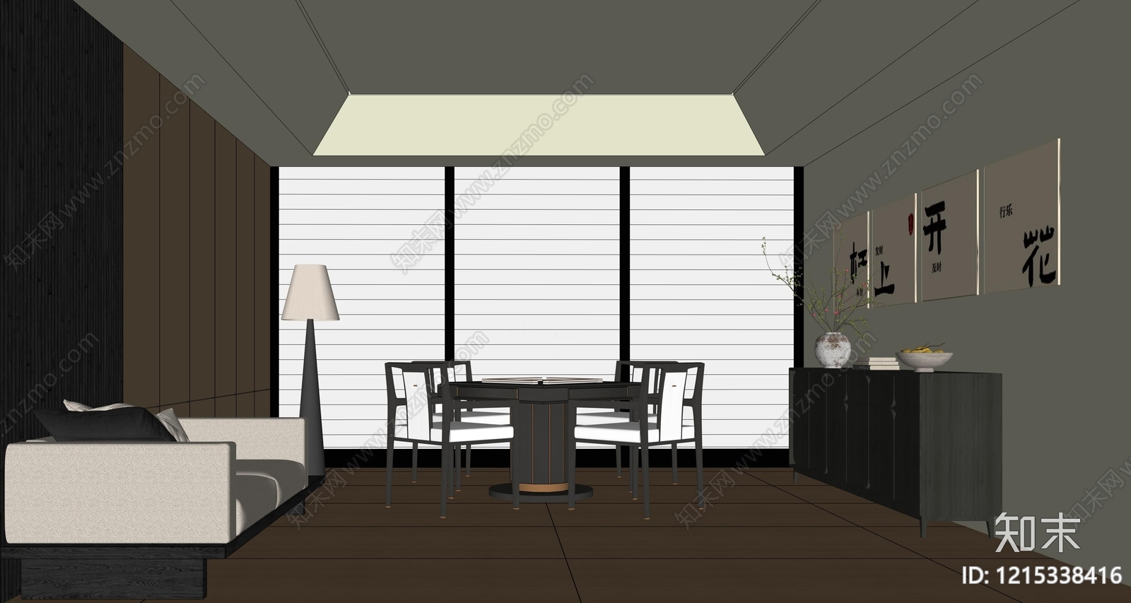 新中式棋牌室SU模型下载【ID:1215338416】