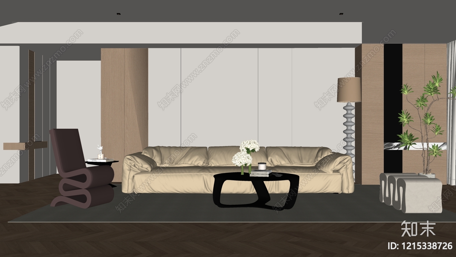 现代极简家居客厅SU模型下载【ID:1215338726】