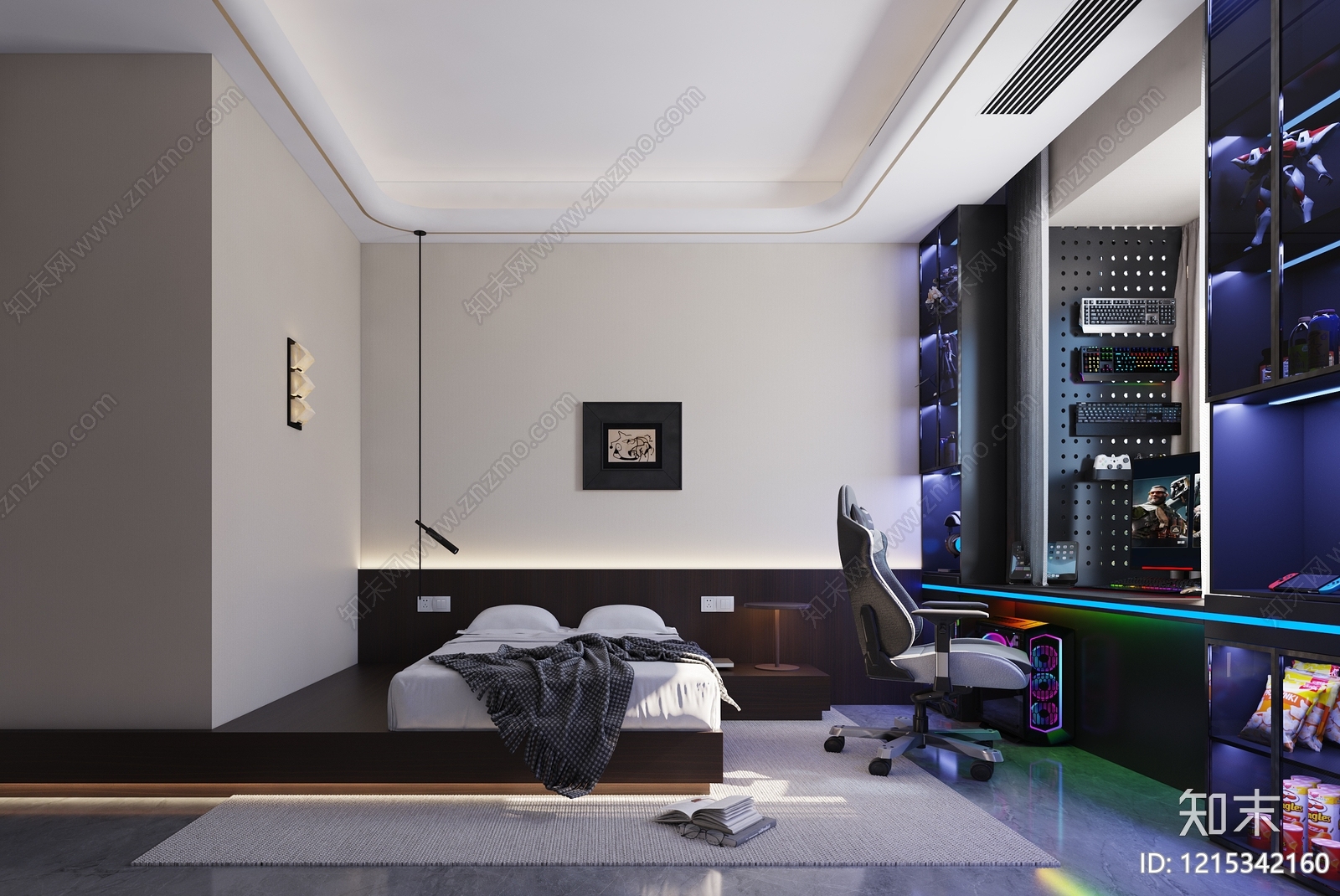 现代电竞风家居卧室3D模型下载【ID:1215342160】