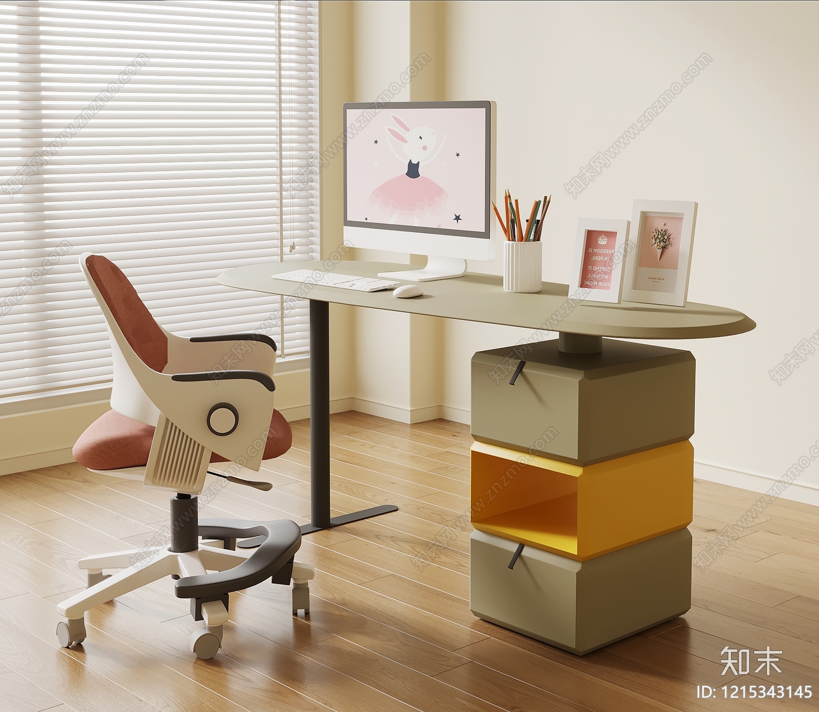 现代简约书桌3D模型下载【ID:1215343145】