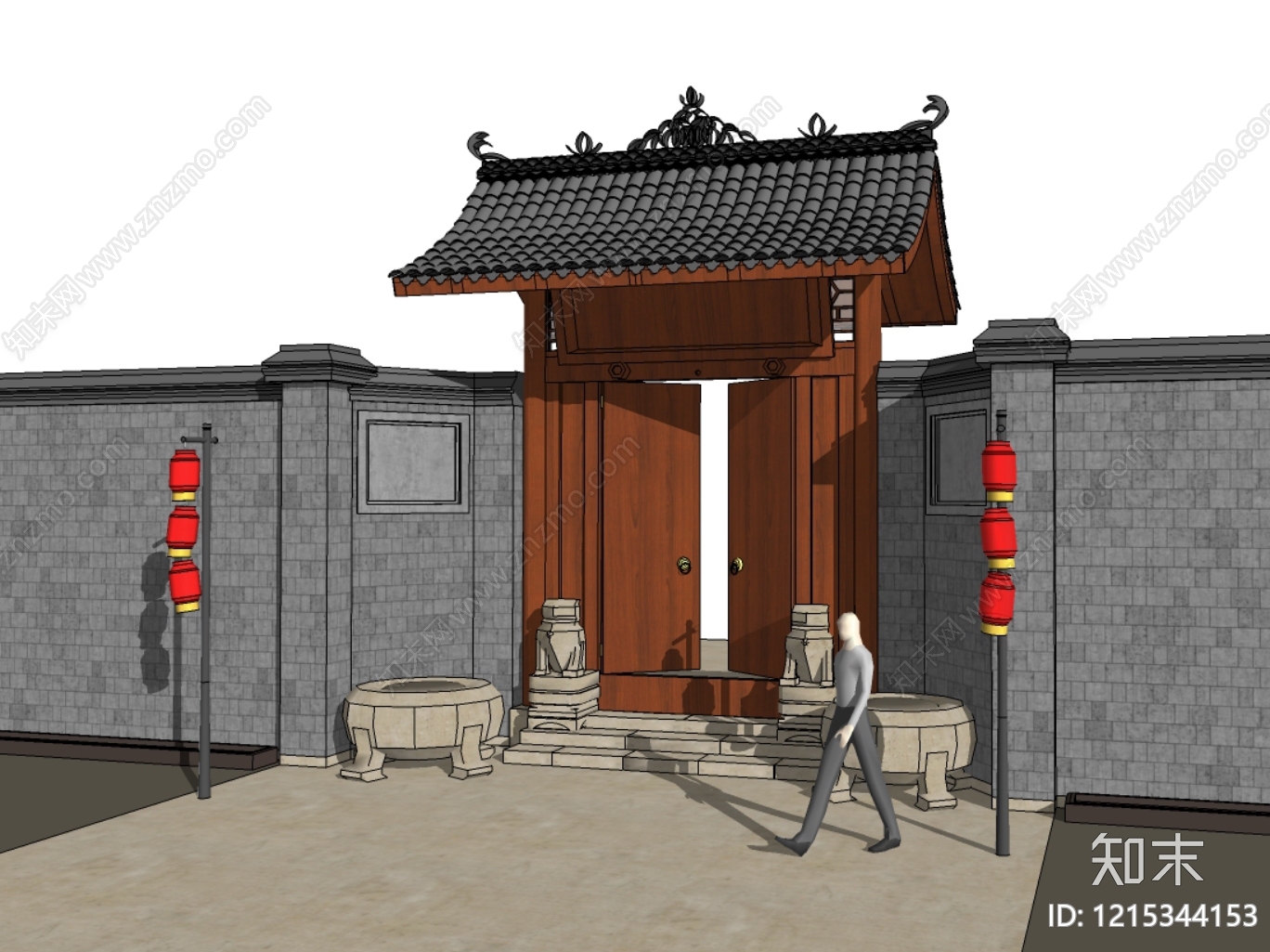 新中式四合院SU模型下载【ID:1215344153】