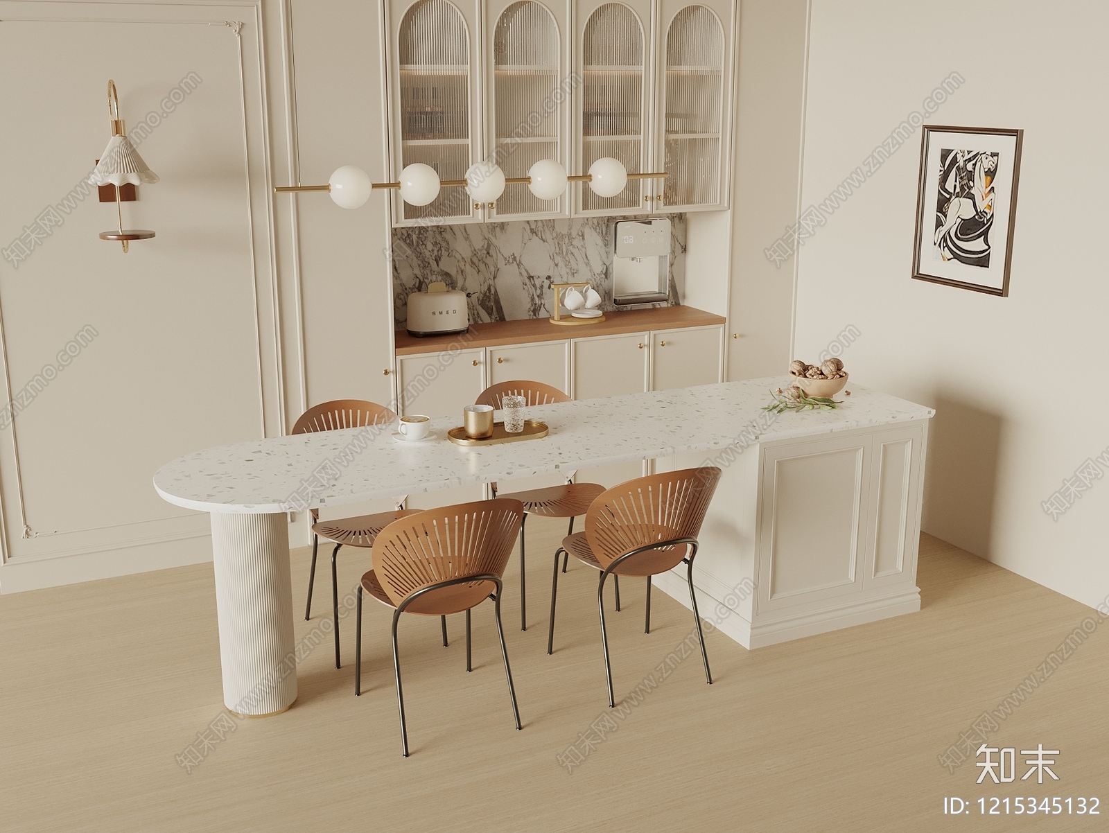 奶油风餐桌椅3D模型下载【ID:1215345132】