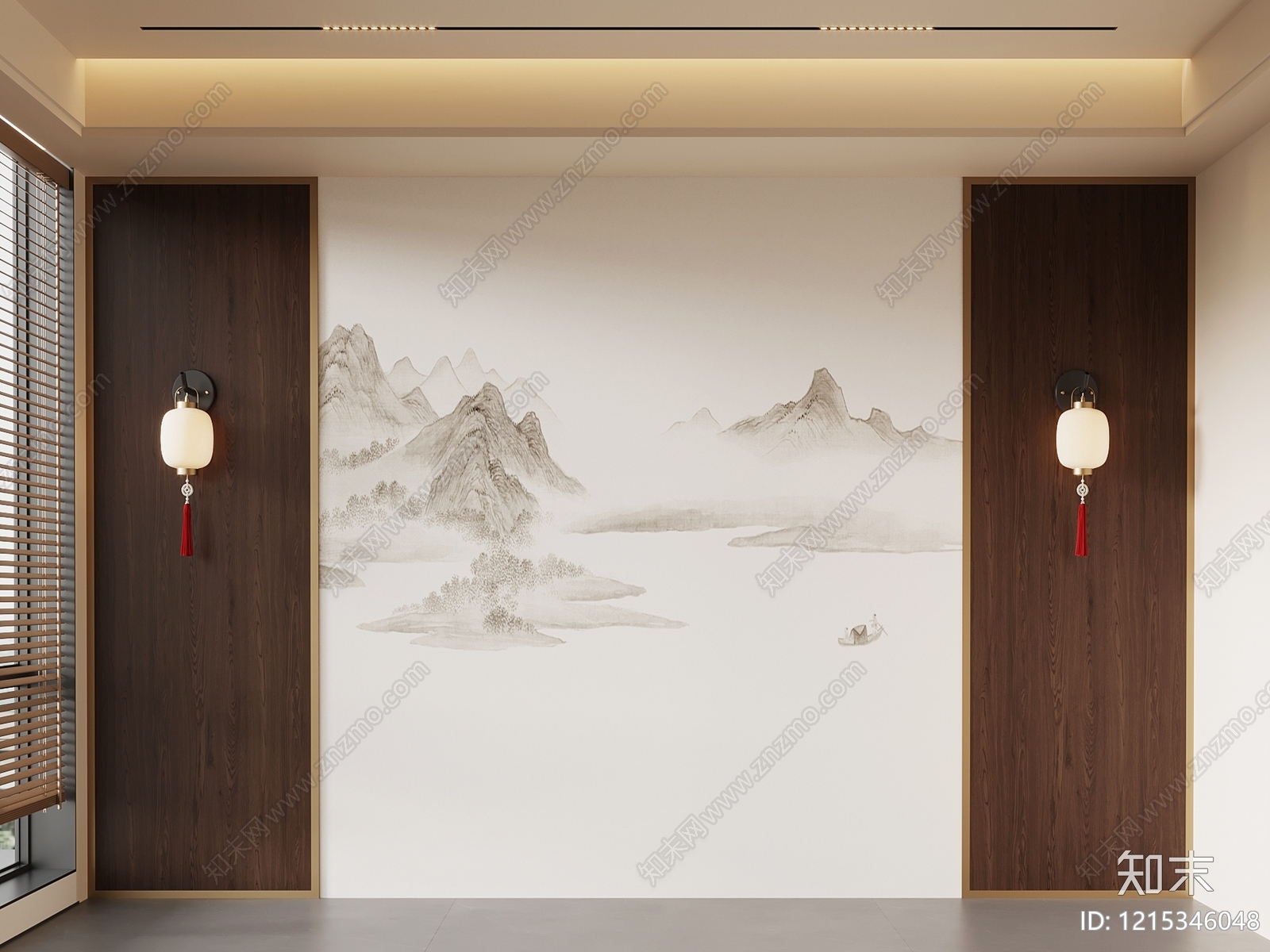 新中式床头背景墙3D模型下载【ID:1215346048】