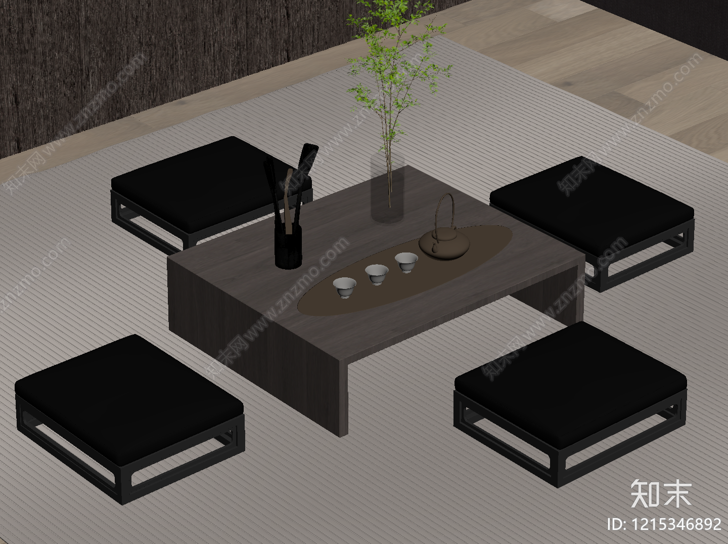新中式茶桌椅SU模型下载【ID:1215346892】