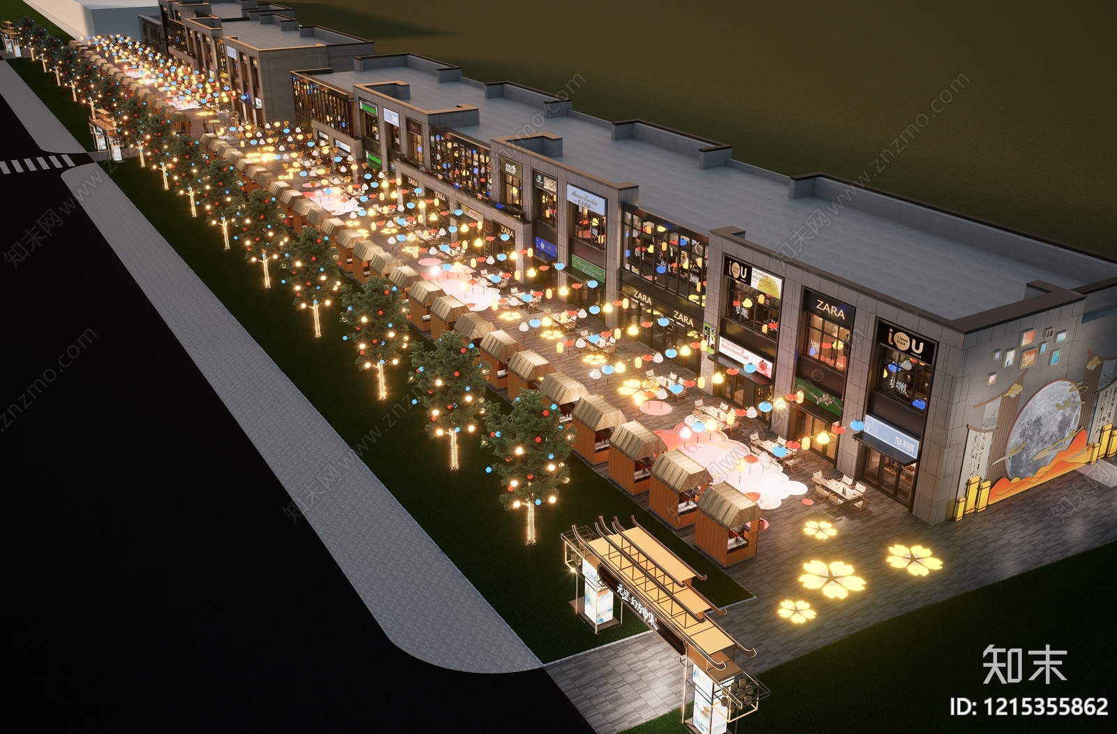 新中式商业景观商业街SU模型下载【ID:1215355862】