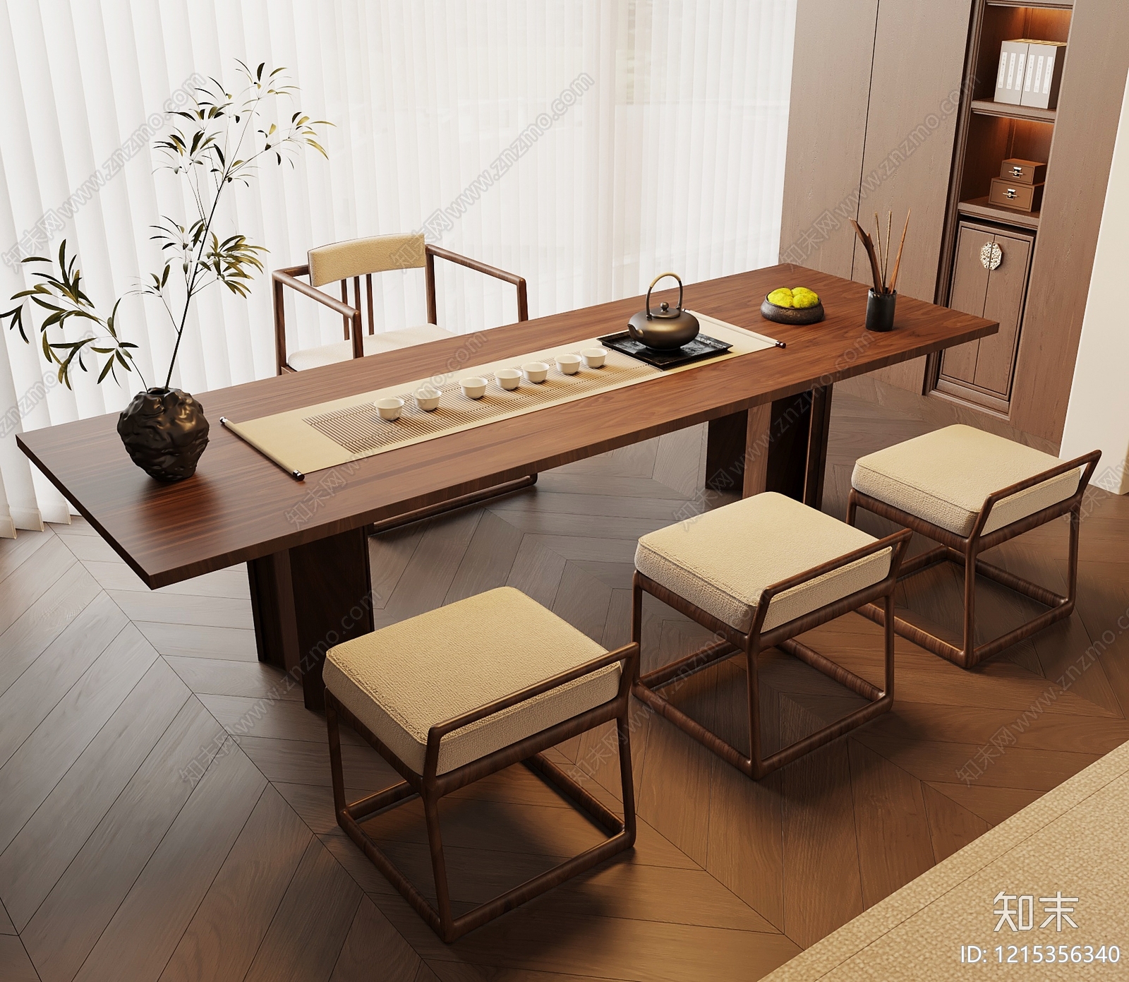 新中式茶桌椅SU模型下载【ID:1215356340】