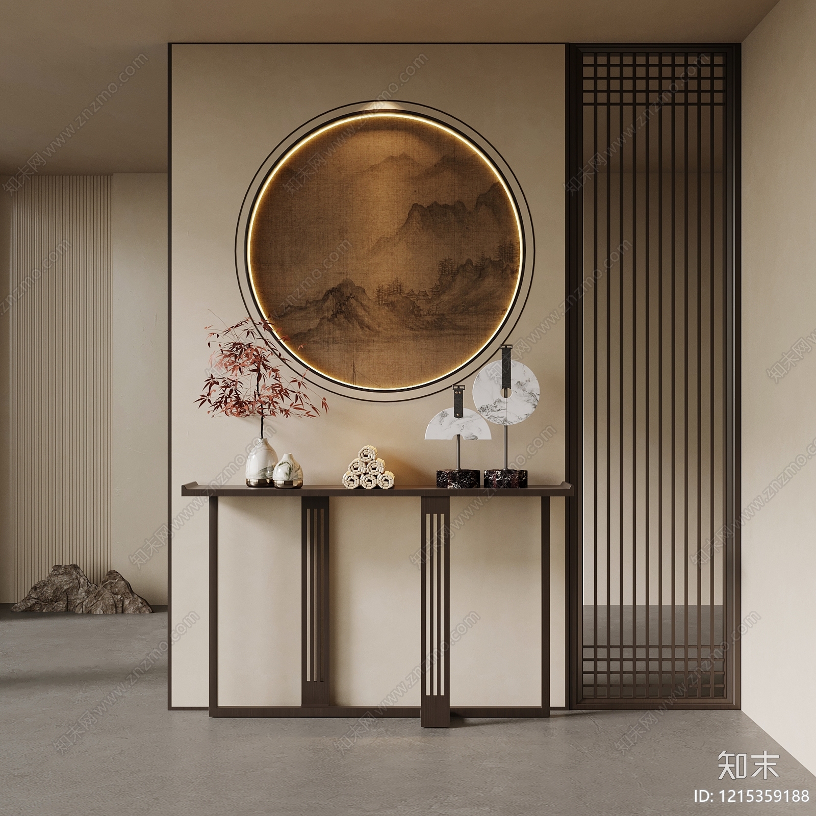 新中式玄关SU模型下载【ID:1215359188】