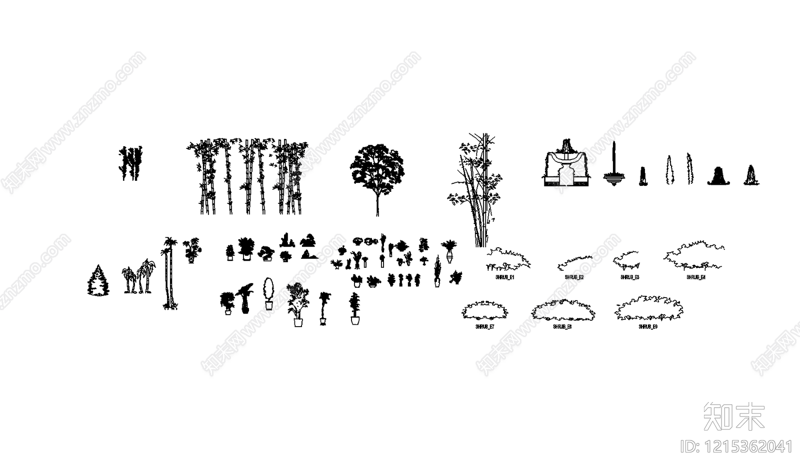 现代简约绿植施工图下载【ID:1215362041】