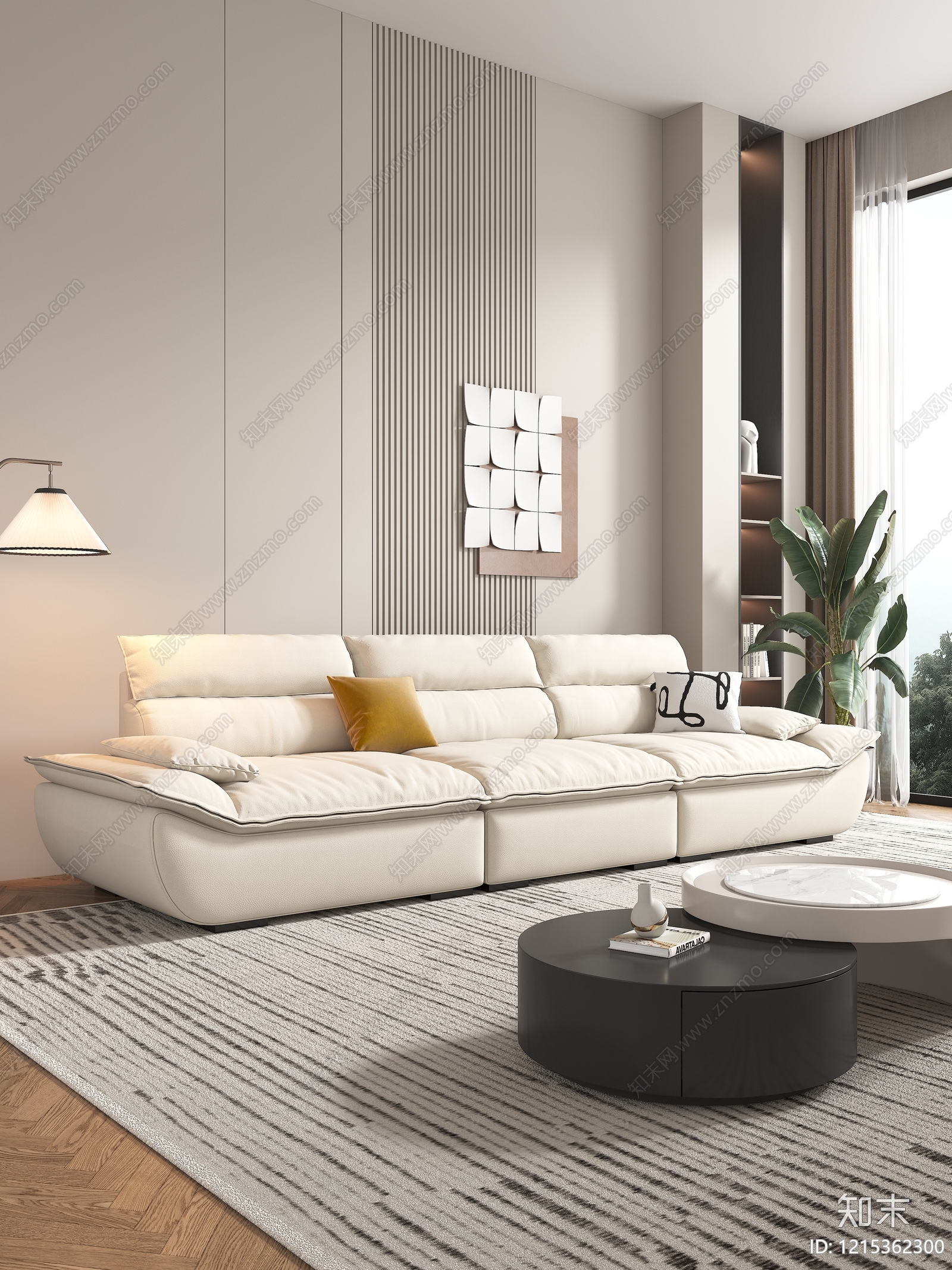 奶油风家居客厅3D模型下载【ID:1215362300】