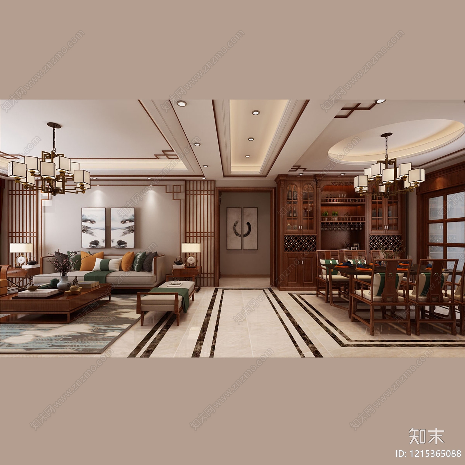 新中式客餐厅3D模型下载【ID:1215365088】