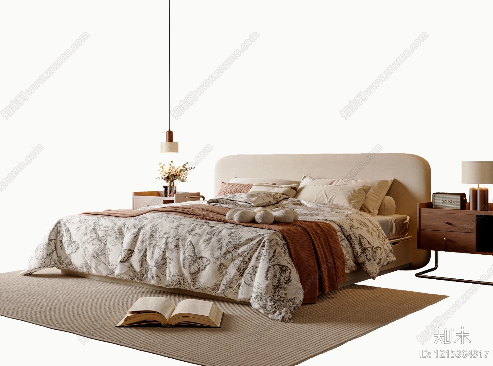 中古双人床SU模型下载【ID:1215364917】