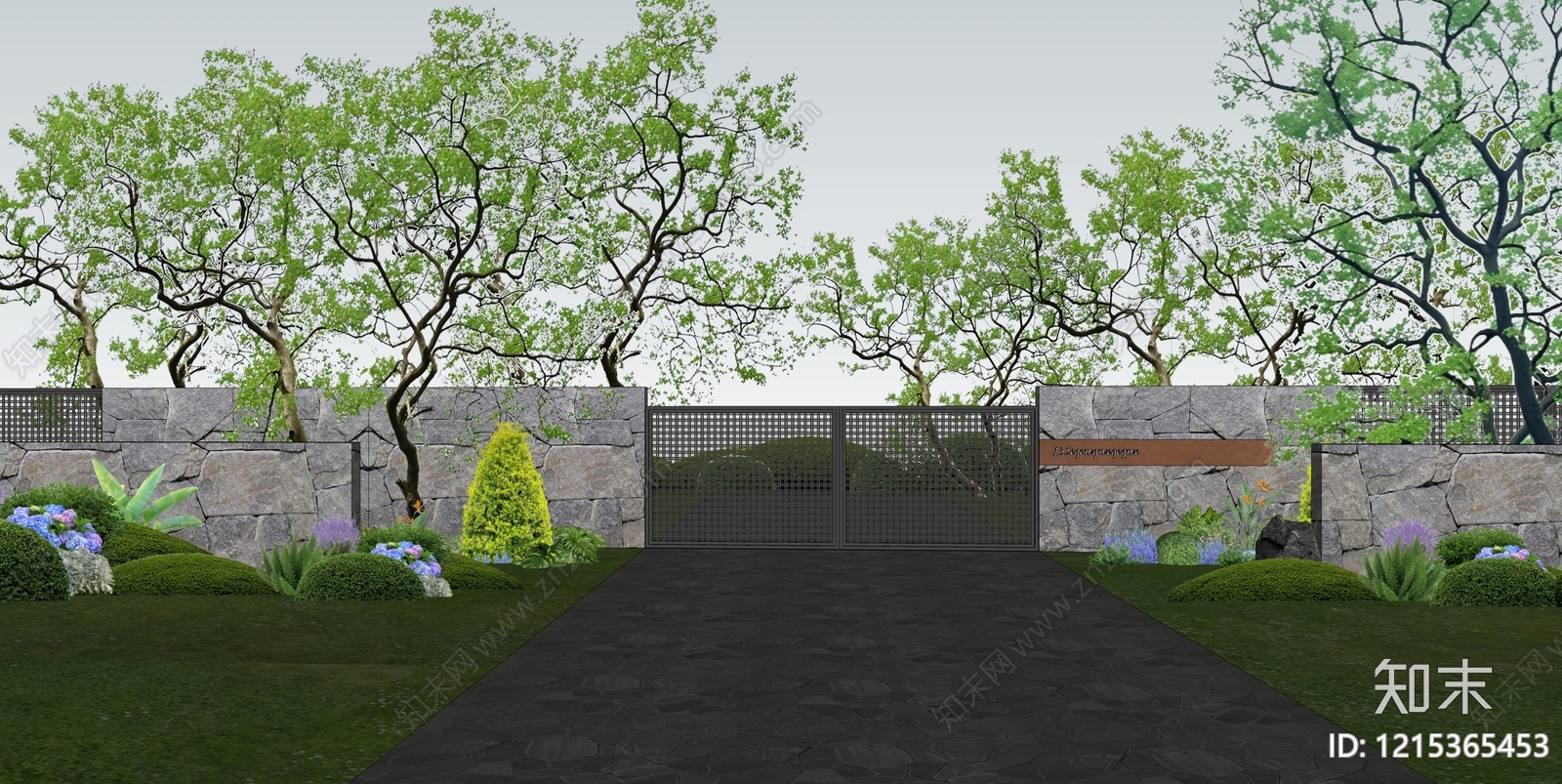 新中式景观入口大门SU模型下载【ID:1215365453】