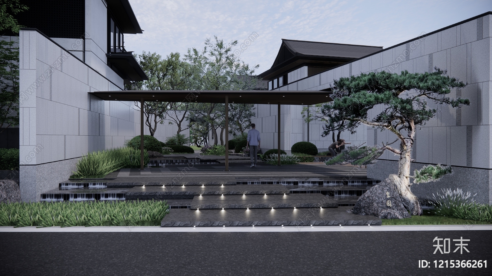 现代新中式庭院景观下载【ID:1215366261】