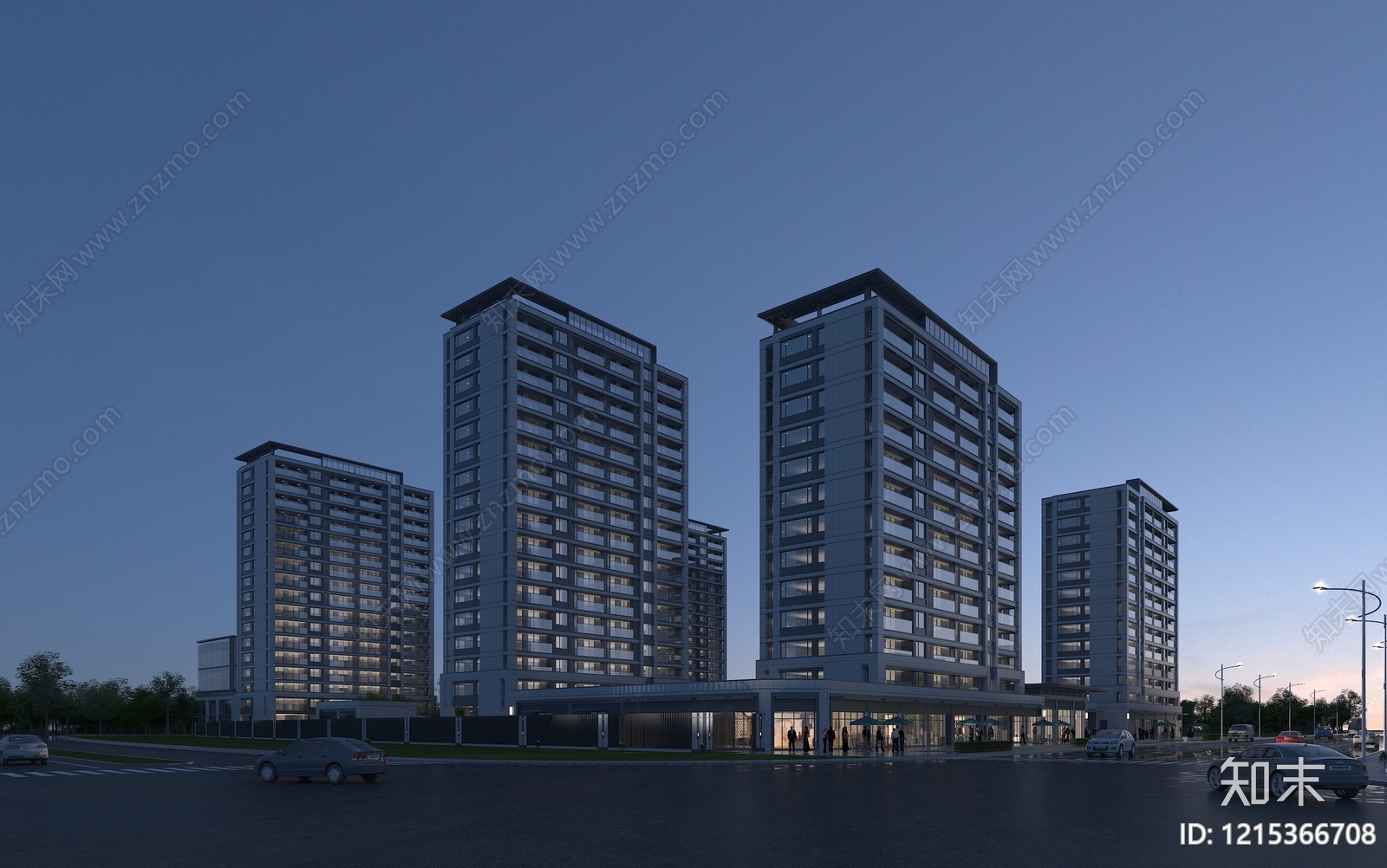 现代极简小高层住宅楼3D模型下载【ID:1215366708】