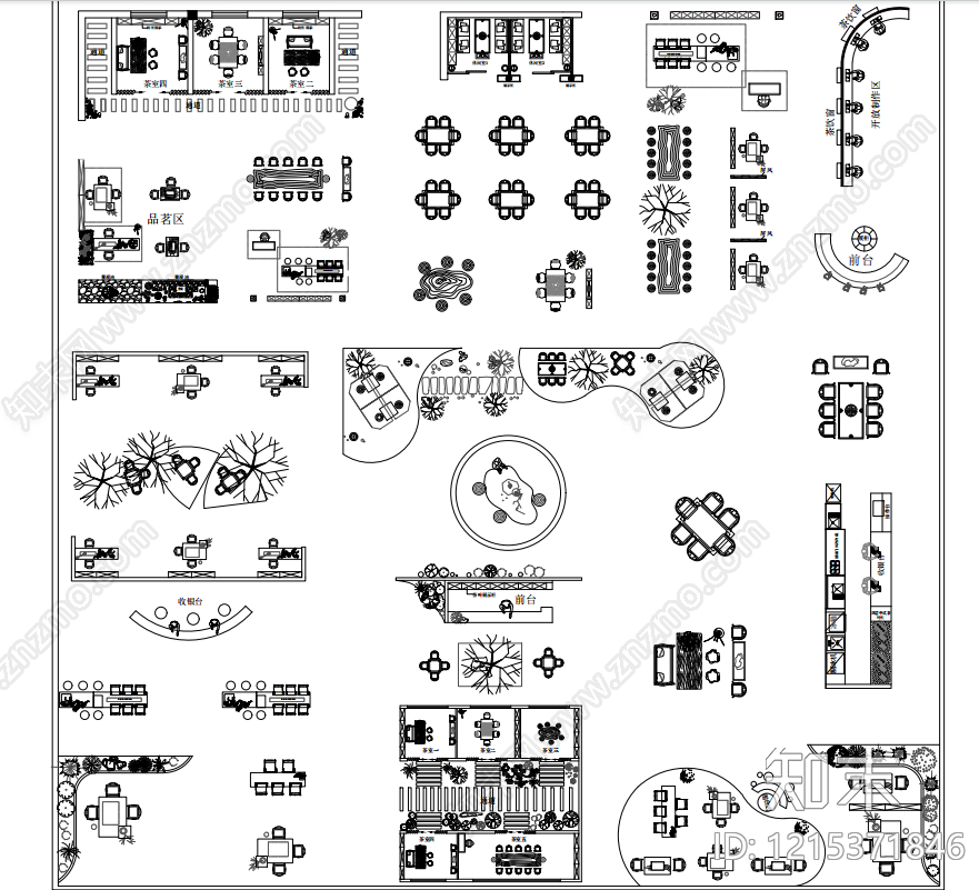 现代茶室施工图下载【ID:1215371846】