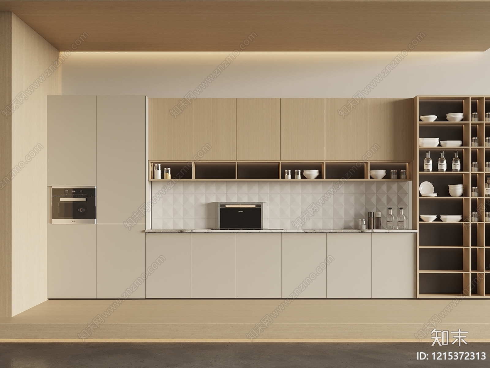 极简开放式厨房3D模型下载【ID:1215372313】