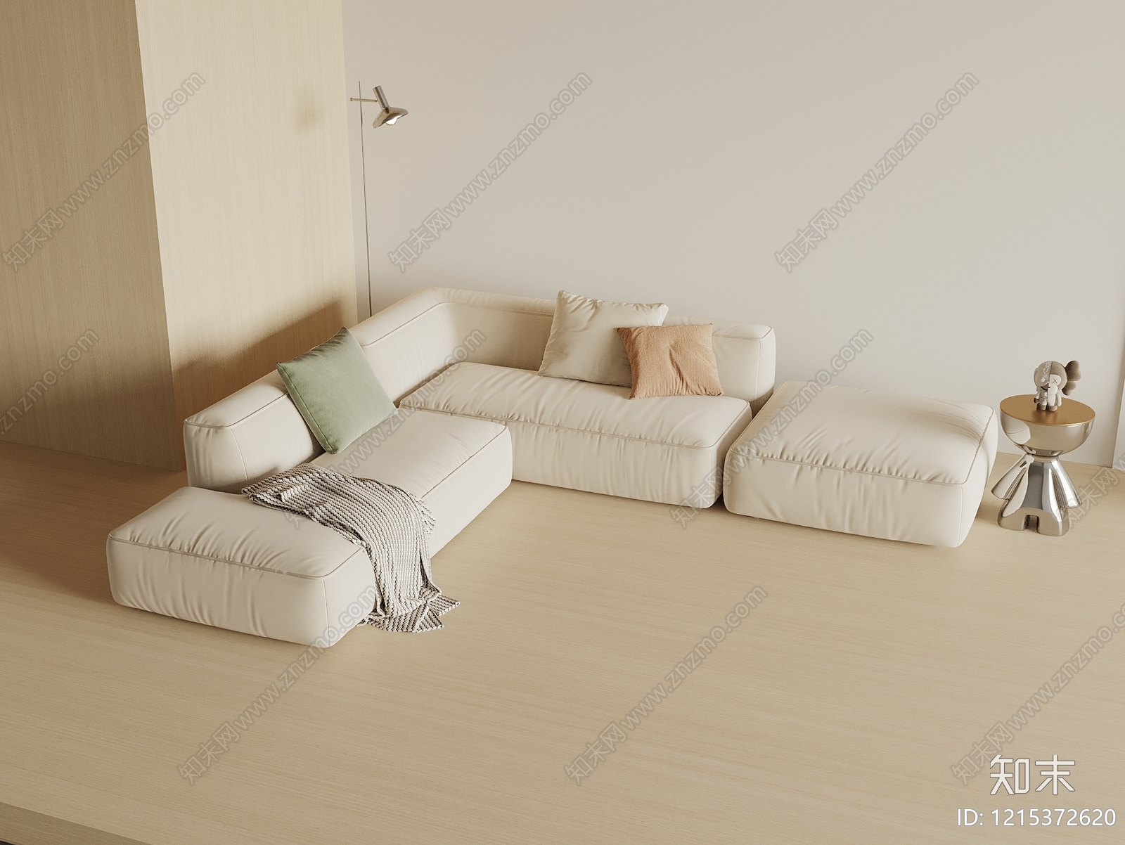 奶油风转角沙发3D模型下载【ID:1215372620】