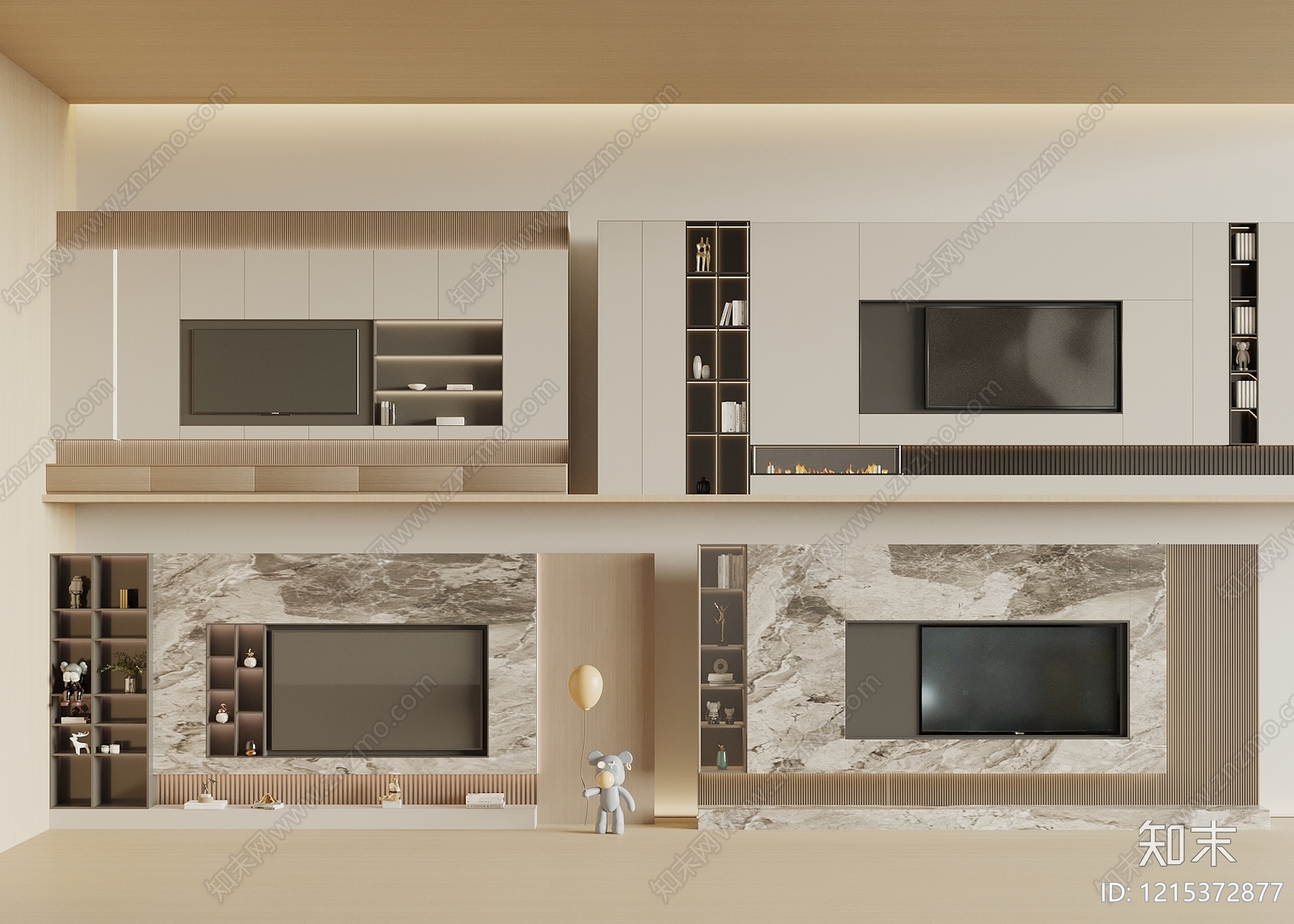 奶油风电视背景墙3D模型下载【ID:1215372877】