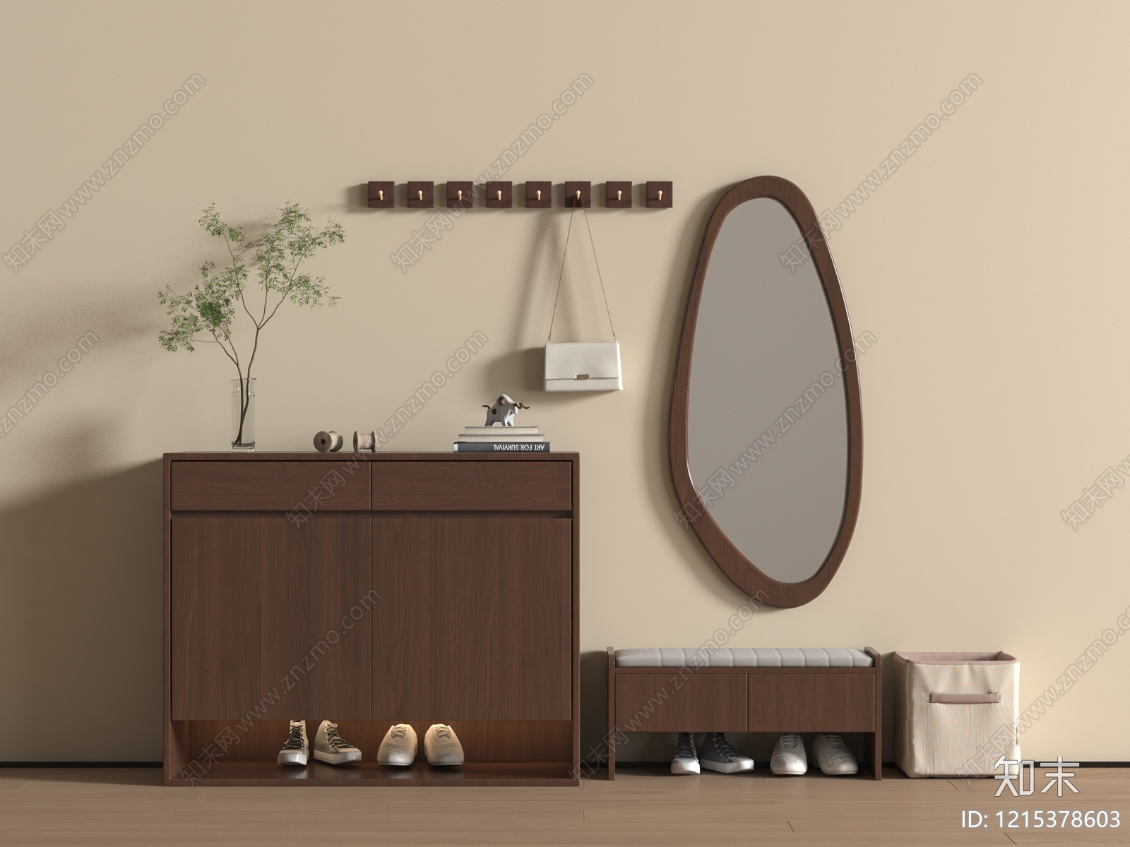 现代简约鞋柜3D模型下载【ID:1215378603】
