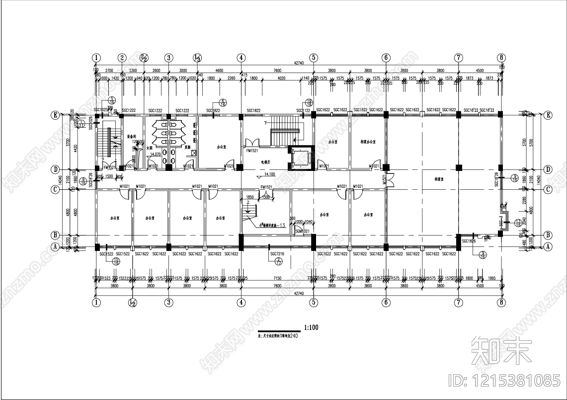 现代办公楼建筑施工图下载【ID:1215381085】