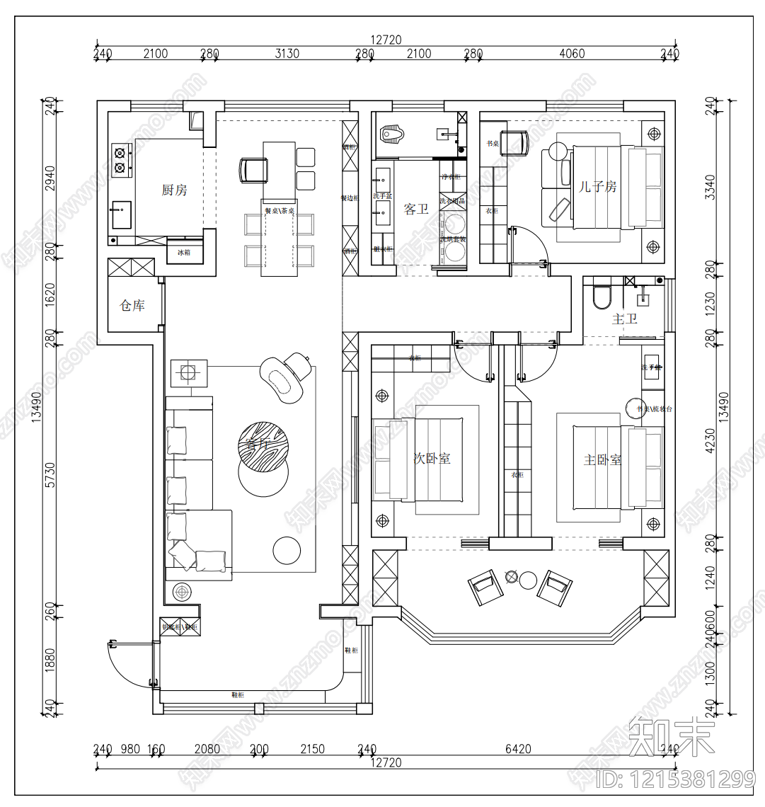 大平层cad施工图下载【ID:1215381299】