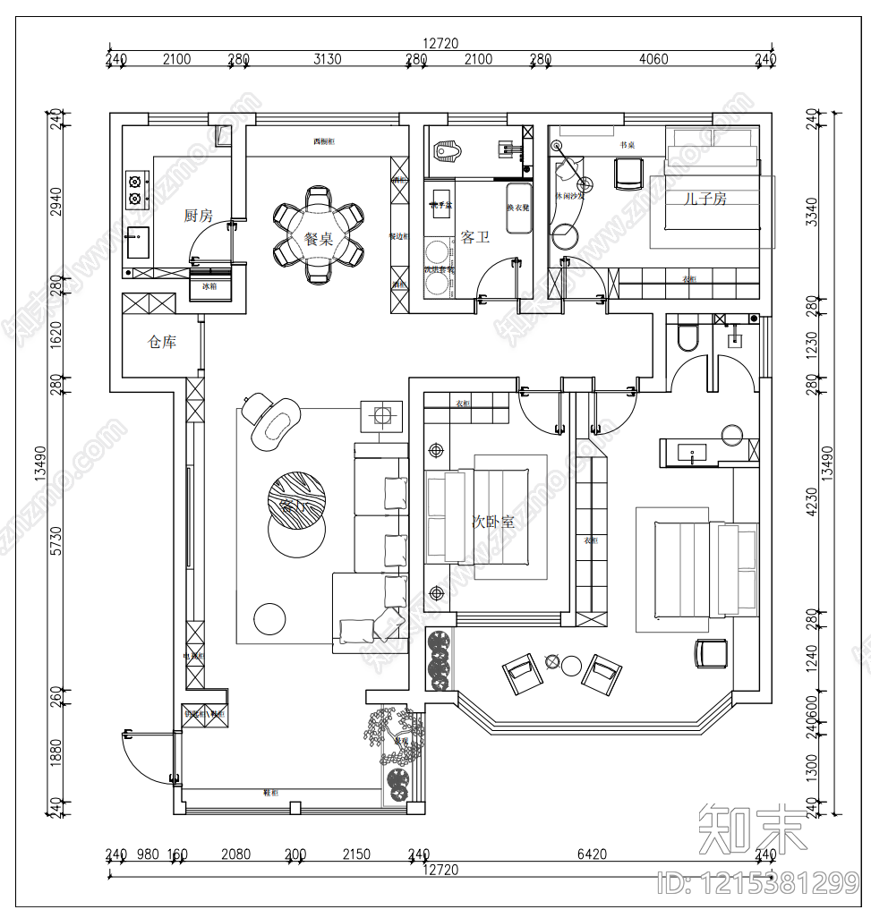 大平层cad施工图下载【ID:1215381299】
