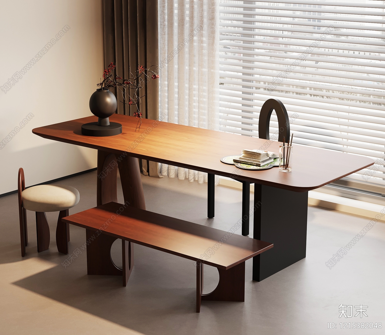 新中式书桌3D模型下载【ID:1215382048】