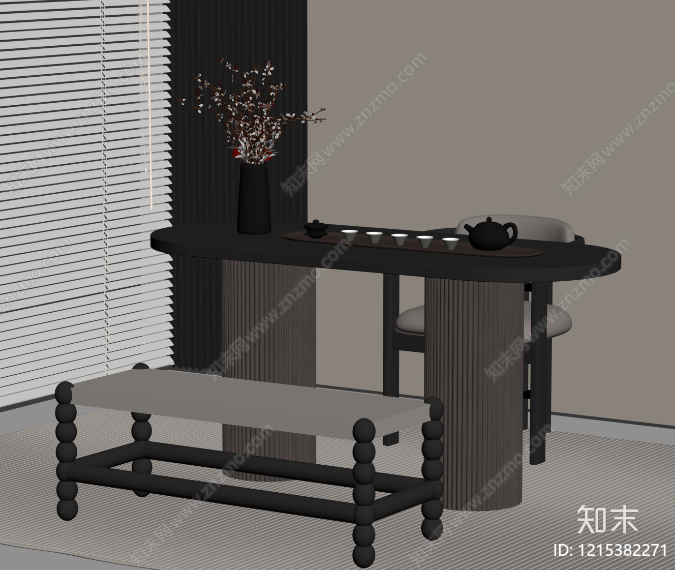 现代茶桌椅SU模型下载【ID:1215382271】