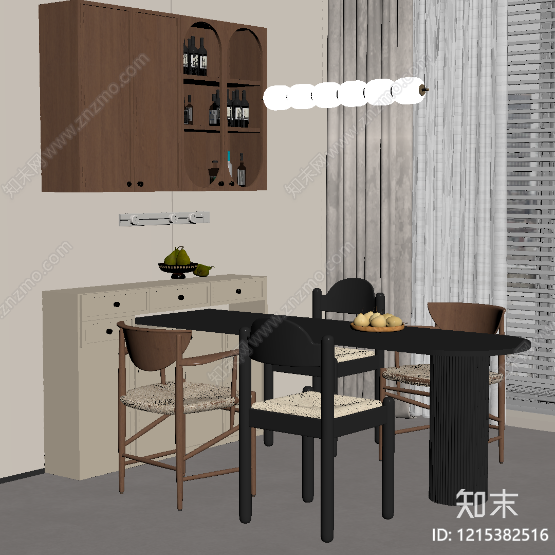 中古风餐桌椅SU模型下载【ID:1215382516】