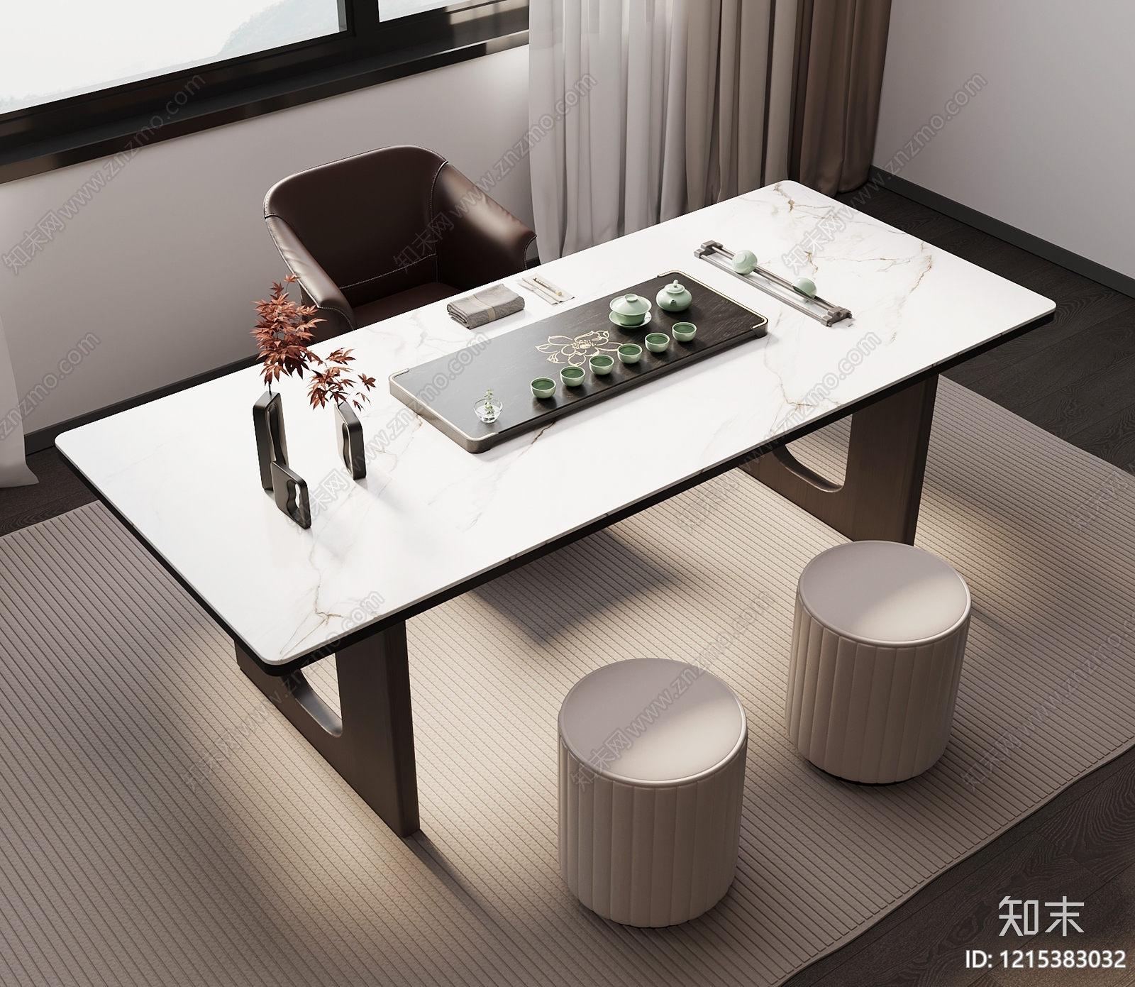新中式茶桌椅3D模型下载【ID:1215383032】