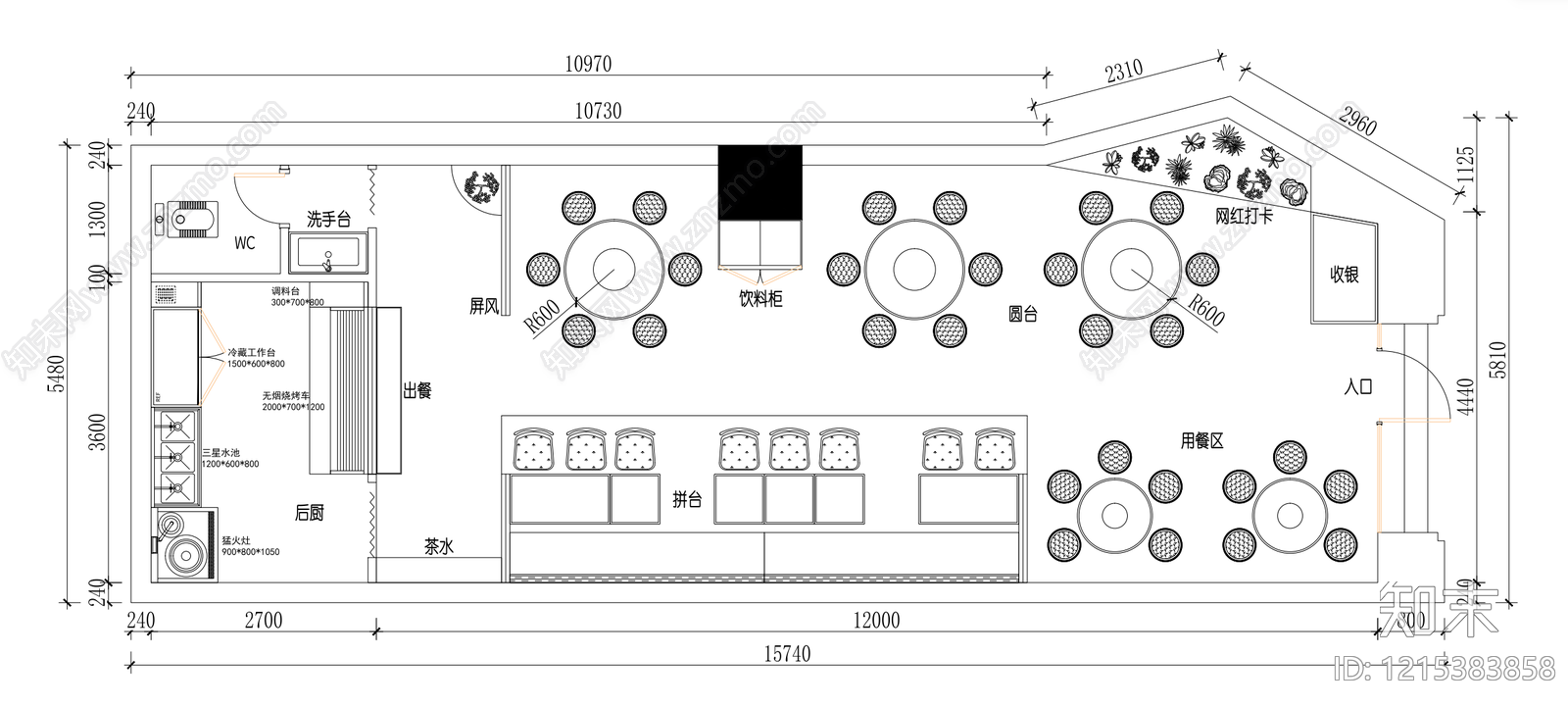 现代工业烧烤店施工图下载【ID:1215383858】