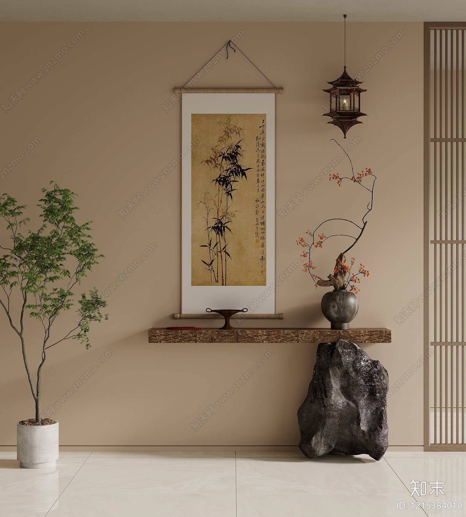 新中式玄关3D模型下载【ID:1215384010】