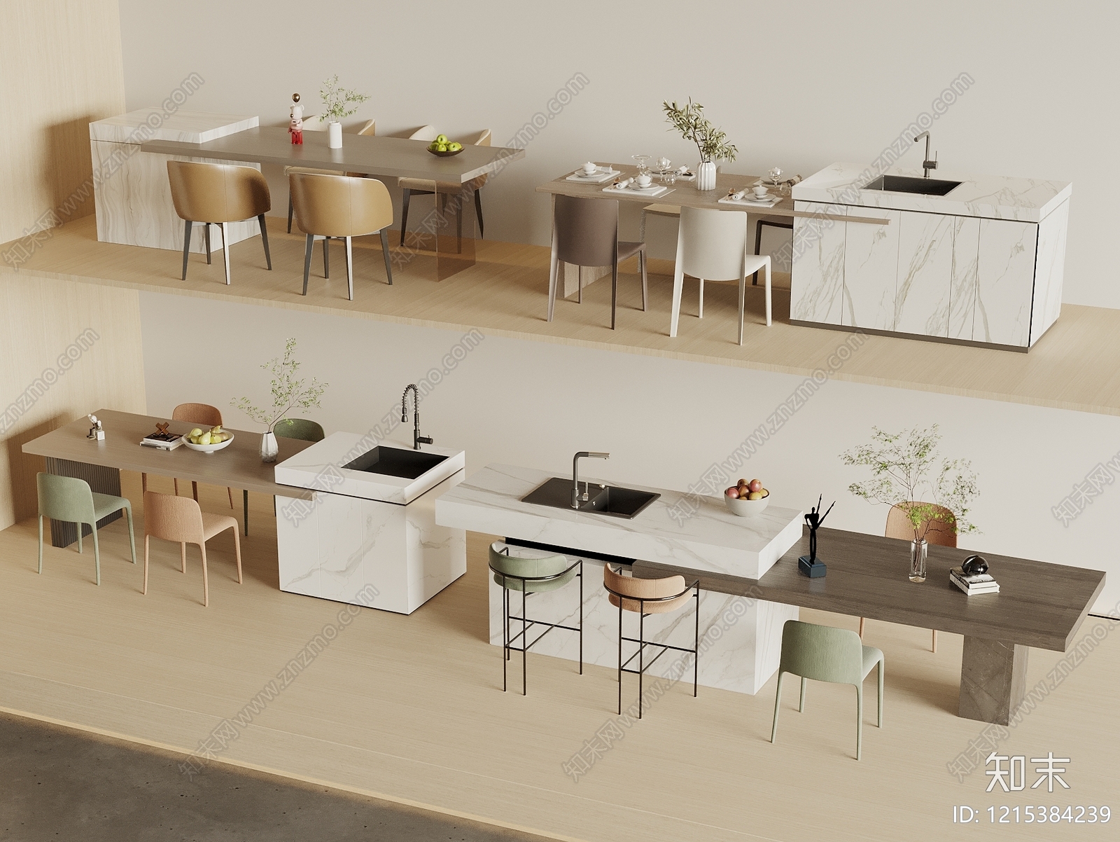 现代简约餐桌椅3D模型下载【ID:1215384239】