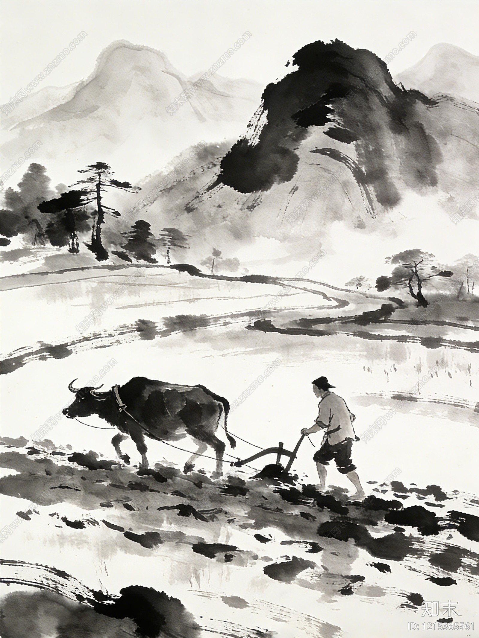 中式水墨画贴图下载【ID:1215385561】